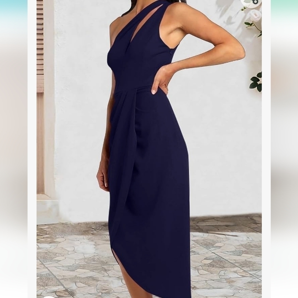 Pretty Garden Women's 1Shoulder Ruched Bodycon Cutout Slit Wrap Dress NWTSizeS - Picture 6 of 13